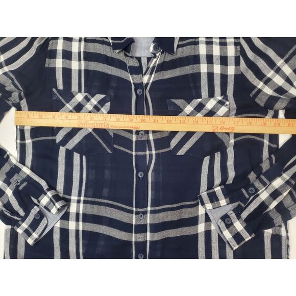 Lucky Brand Top Size M Plaid Boho Blue Viscose Button Up Womens Medium Shirt - Picture 11 of 12